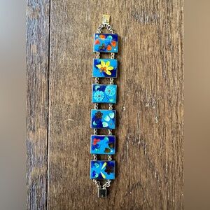 Vintage Robert KUO Enameled Cloisonné Blossoms Bracelet
